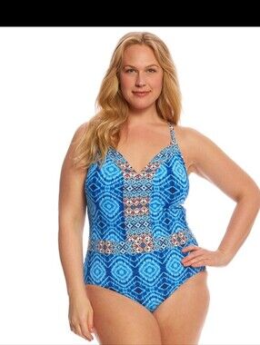 Bleu Rod Beattie Light Blue One-Piece Swimsuit Size 10 *Clean*